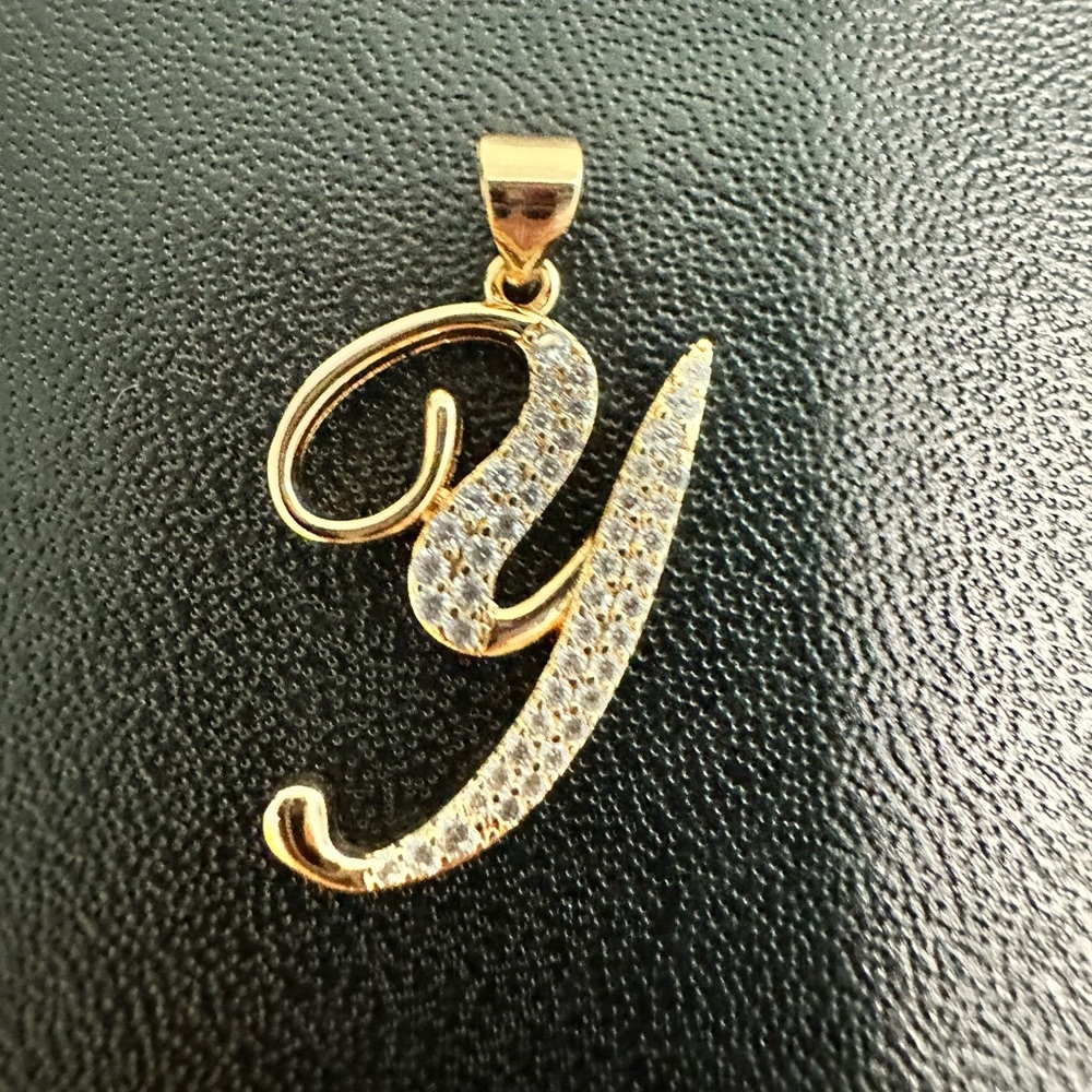 Rose Gold Initial Y Pendant with Crystals